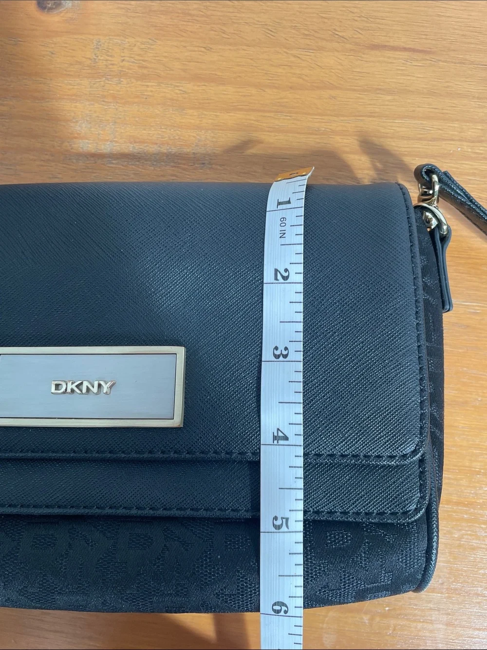 Dkny Black Crossbody Bag with Gold Plaque and hardware